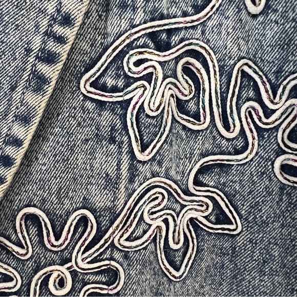 Vintage Jean Jacket Stone Acid Wash Floral Embroidered Rainbow Metallic - Picture 7 of 8